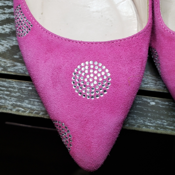 Kate Spade Pink Suede Chrystal Dot Flats - Picture 3 of 7